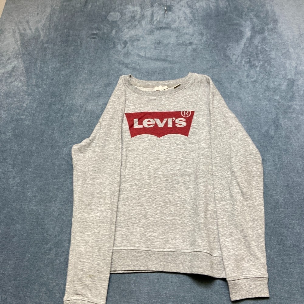 Levi's Sweatshirt Womens Large‎ Heather Gray Red Batwing Logo Crew Neck Winter